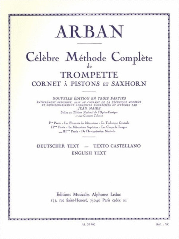 Celebrated Complete Method Vol.3 for Cornet/Trumpet - Arban - Leduc