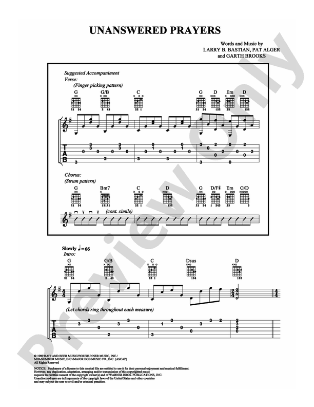 Unanswered Prayers - Easy Guitar (Digital Download)