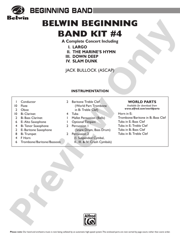 Belwin Beginning Band Kit #4 - Concert Band Conductor Score & Parts (Digital Download)