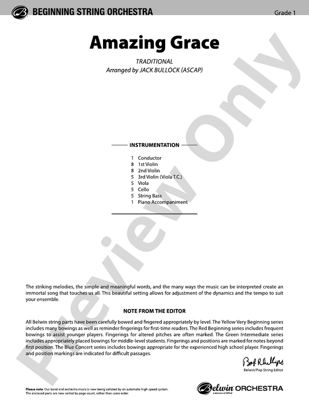 Amazing Grace – String Orchestra Conductor Score & Parts (Digital Download)