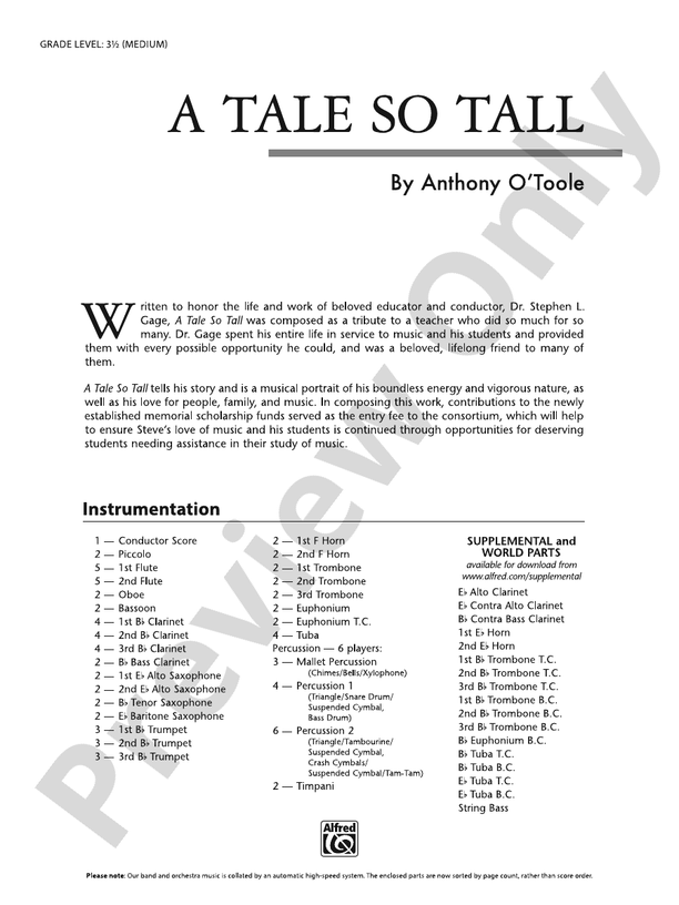 A Tale So Tall – Concert Band Conductor Score & Parts (Digital Download)