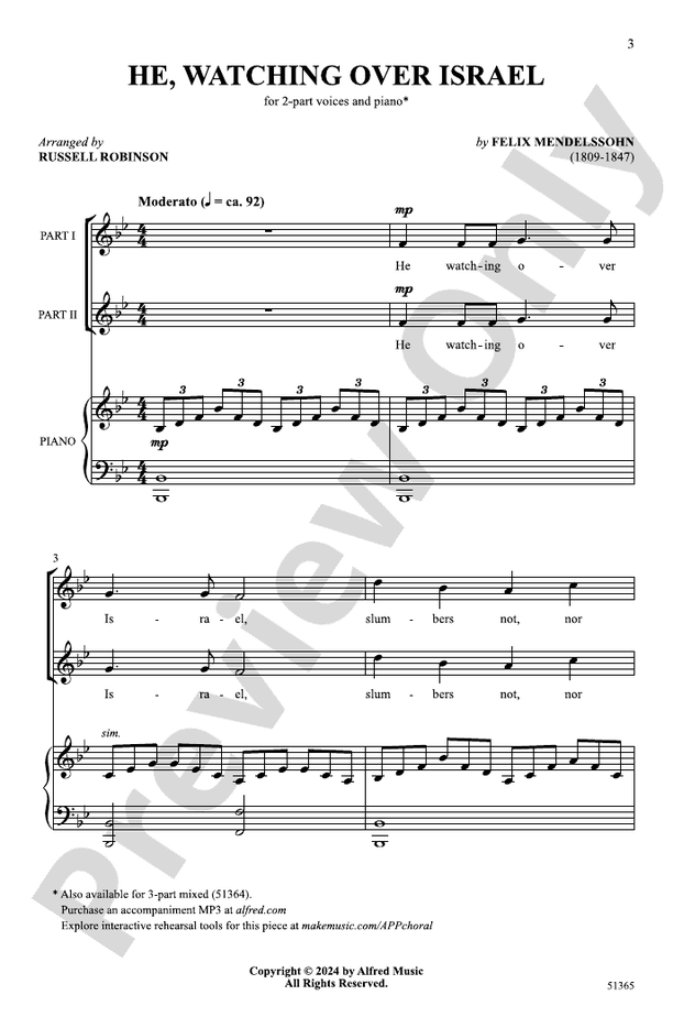 He, Watching Over Israel - 2 Part Treble Choral Octavo (Digital Download)