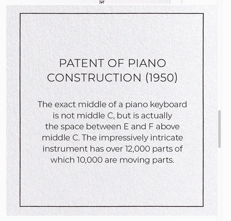 Greeting Card Patent of the Grand Piano 1950