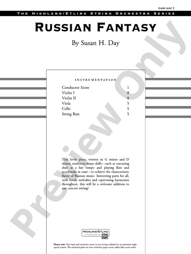 Russian Fantasy - String Orchestra Conductor Score & Parts (Digital Download)