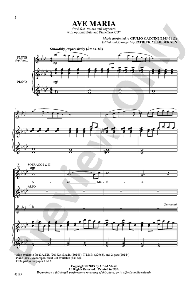 Ave Maria - Arr. Patrick M. Liebergen – SSA Choral Octavo (Digital Download)