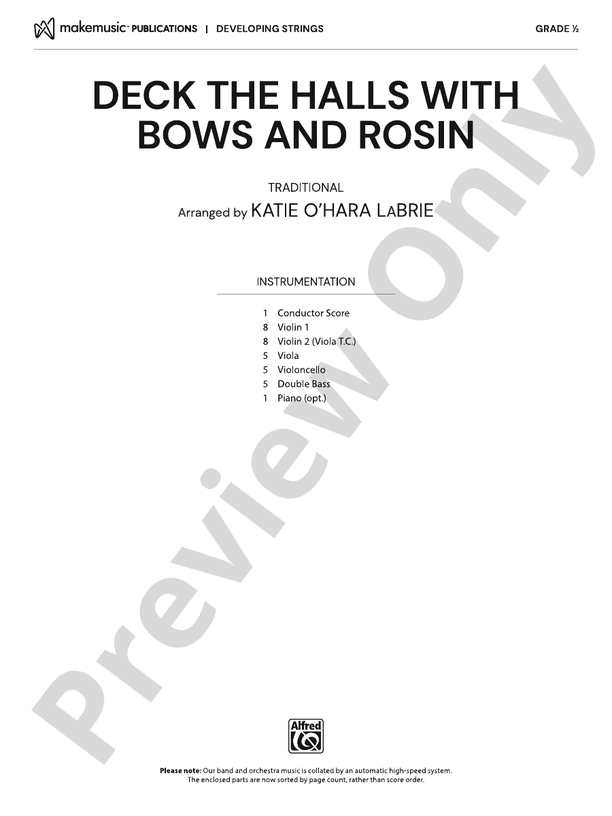 Deck the Halls With Bows and Rosin – String Orchestra Conductor Score & Parts (Digital Download)