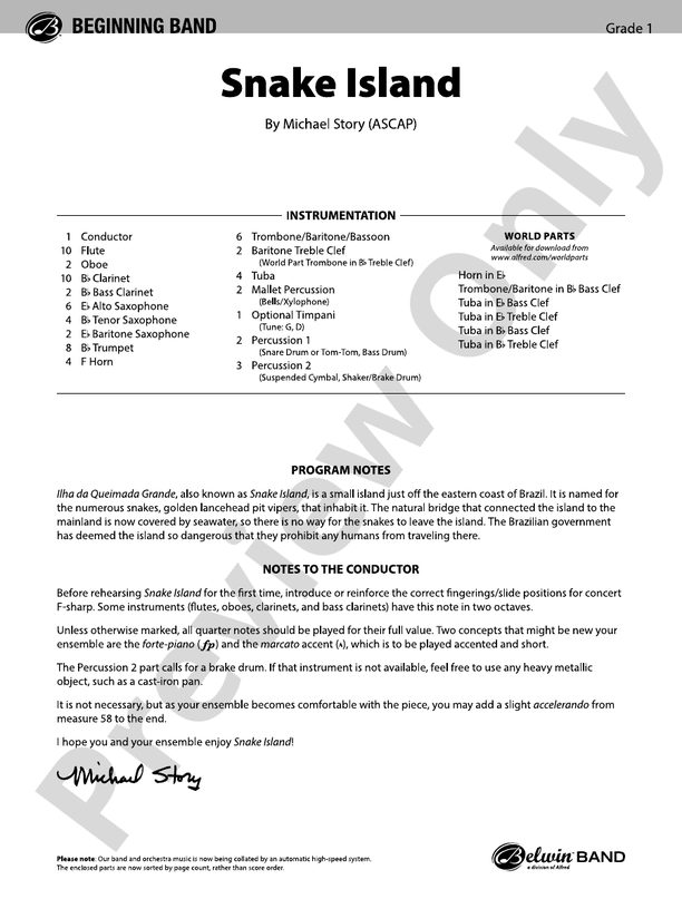 Snake Island - Concert Band Conductor Score & Parts (Digital Download)