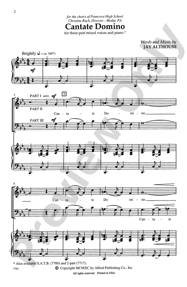 Cantate Domino - Arr. Jay Althouse – 3-Part Mixed Choral Octavo (Digital Download)