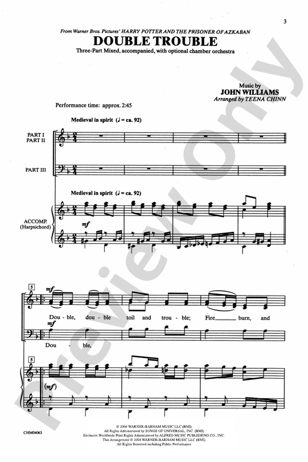 Double Trouble (from Harry Potter and the Prisoner of Azkaban) – 3-Part Mixed Choral Octavo (Digital Download)