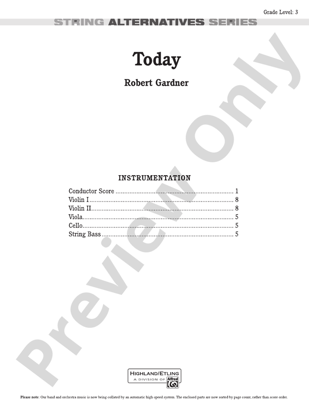 Today – String Orchestra Conductor Score & Parts (Digital Download)