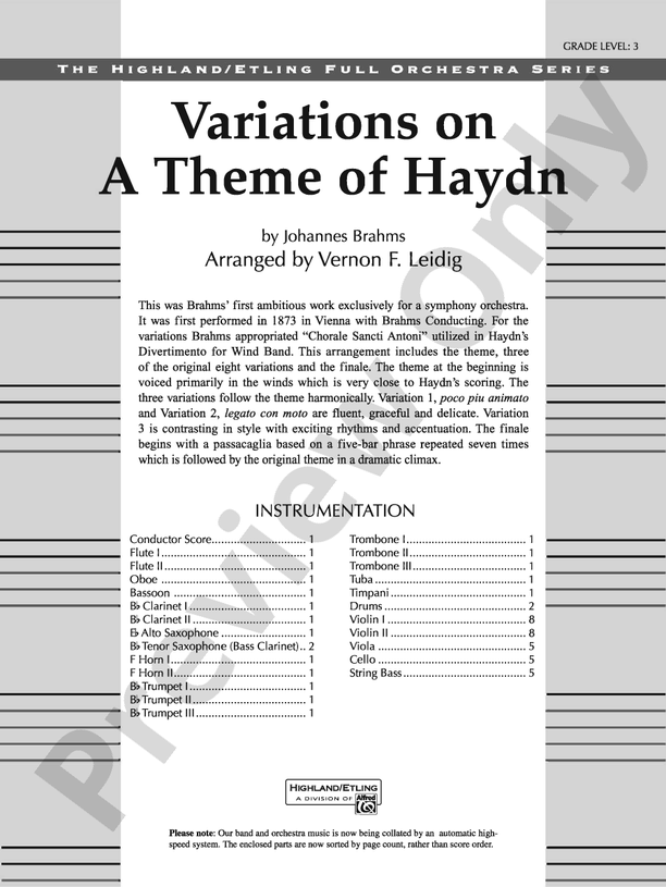 Variations on a Theme of Haydn – Full Orchestra Conductor Score & Parts (Digital Download)
