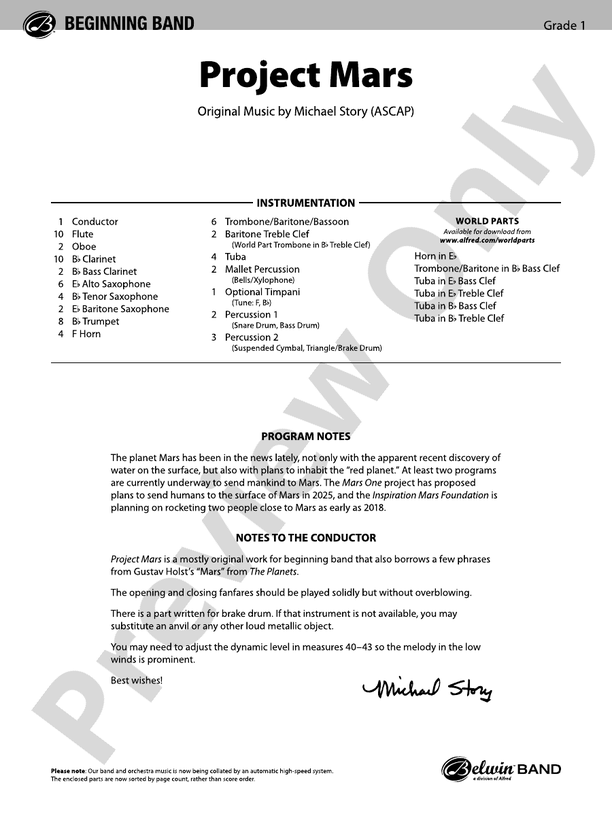 Project Mars - Concert Band Conductor Score & Parts (Digital Download)