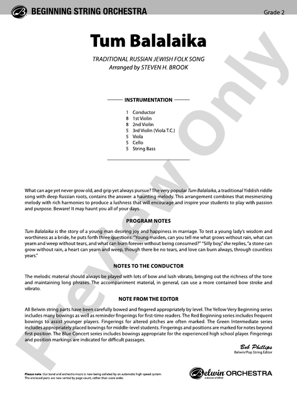 Tum Balalaika – String Orchestra Conductor Score & Parts (Digital Download)