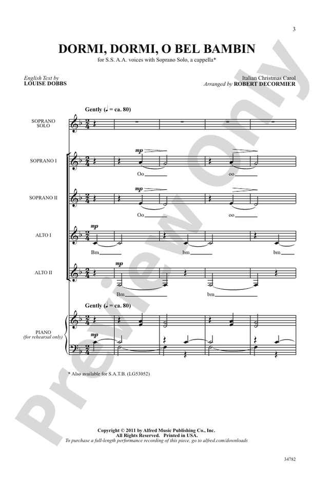 Dormi, Dormi, O Bel Bambin – SSAA & Soprano Solo, a cappella Choral Octavo (Digital Download)