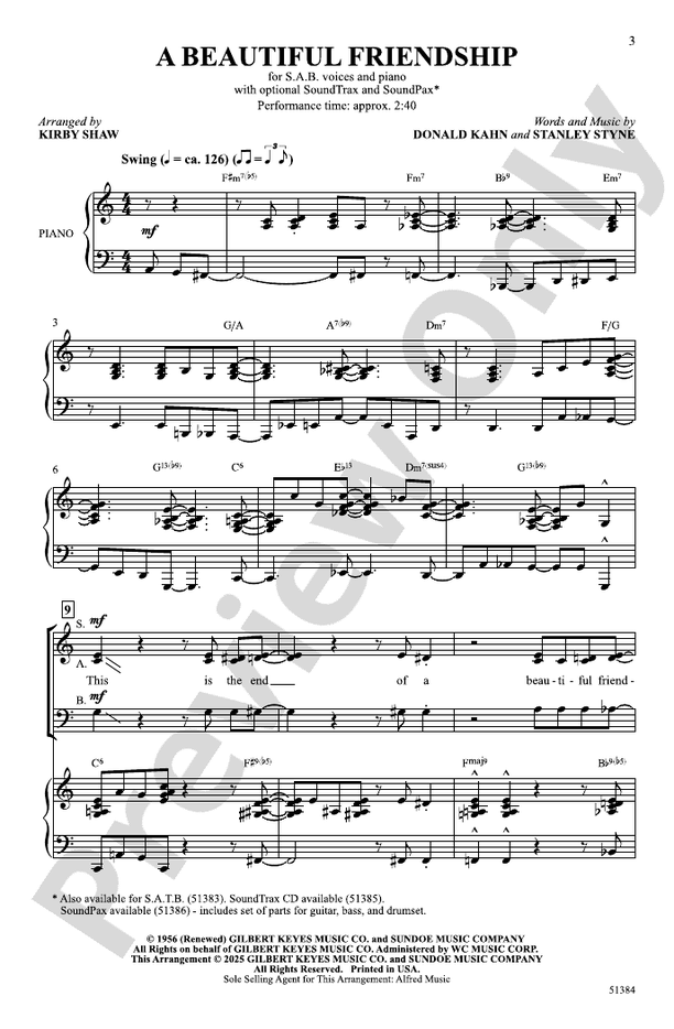 A Beautiful Friendship - SAB Choral Octavo (Digital Download)