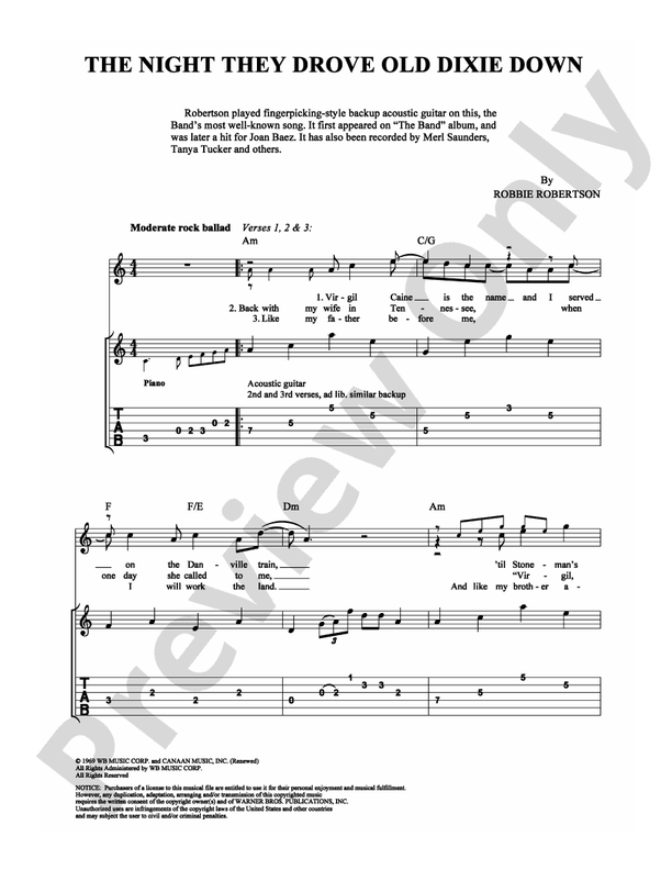 The Night They Drove Old Dixie Down - Easy Guitar (Digital Download)