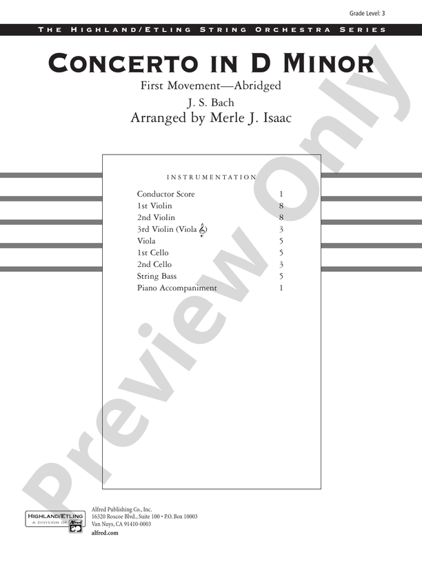 Concerto in D minor – String Orchestra Conductor Score & Parts (Digital Download)
