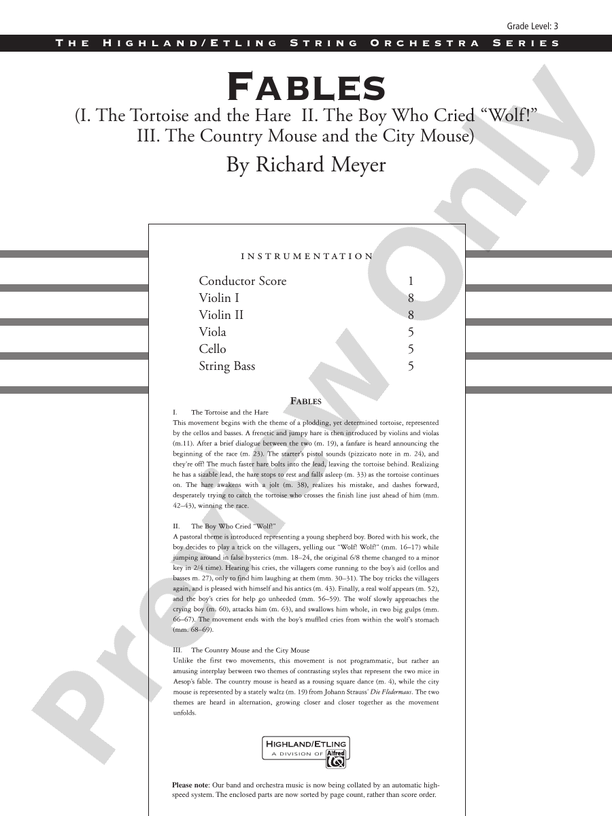 Fables – String Orchestra Conductor Score & Parts (Digital Download)