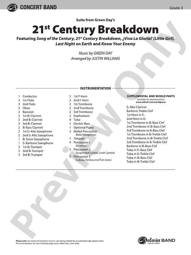 21st Century Breakdown, Suite from Green Day's - Concert Band Conductor Score & Parts (Digital Download)