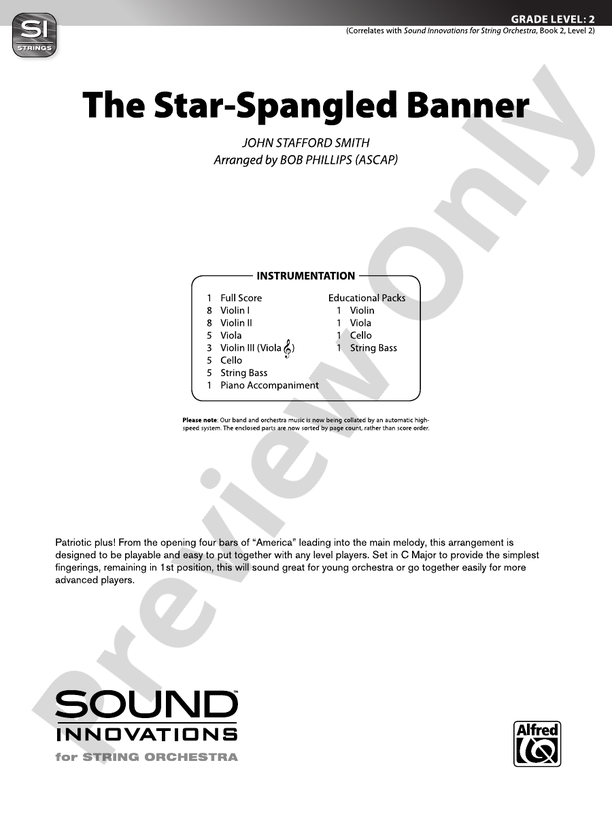 The Star-Spangled Banner – String Orchestra Conductor Score & Parts (Digital Download)