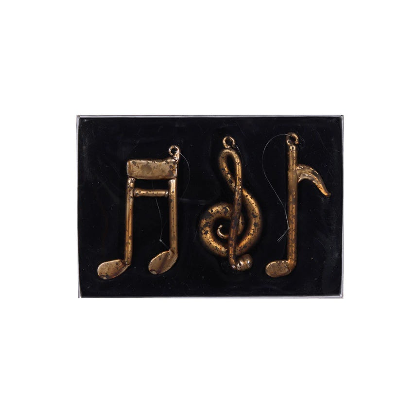 Christmas Decoration Set of 3 Copper Glass Notes and Treble Clef