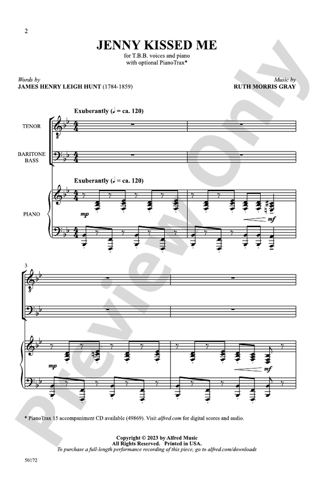 Jenny Kissed Me - TTB Choral Octavo (Digital Download)