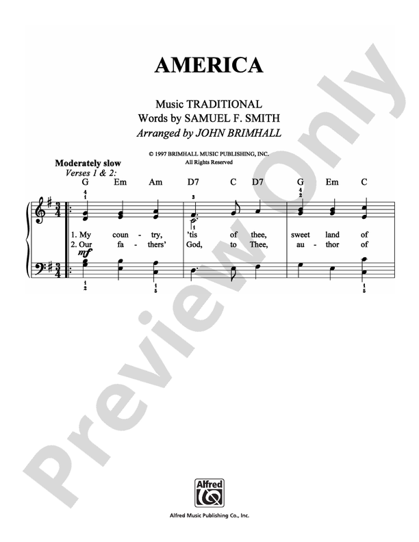 America - Arr. John Brimhall - Easy Piano (Digital Download)