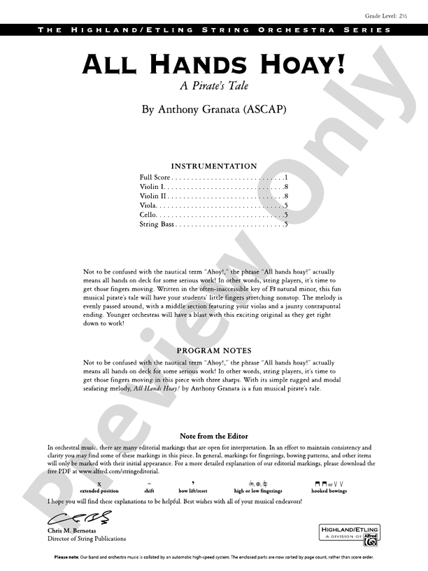 All Hands Hoay! - String Orchestra Conductor Score & Parts (Digital Download)