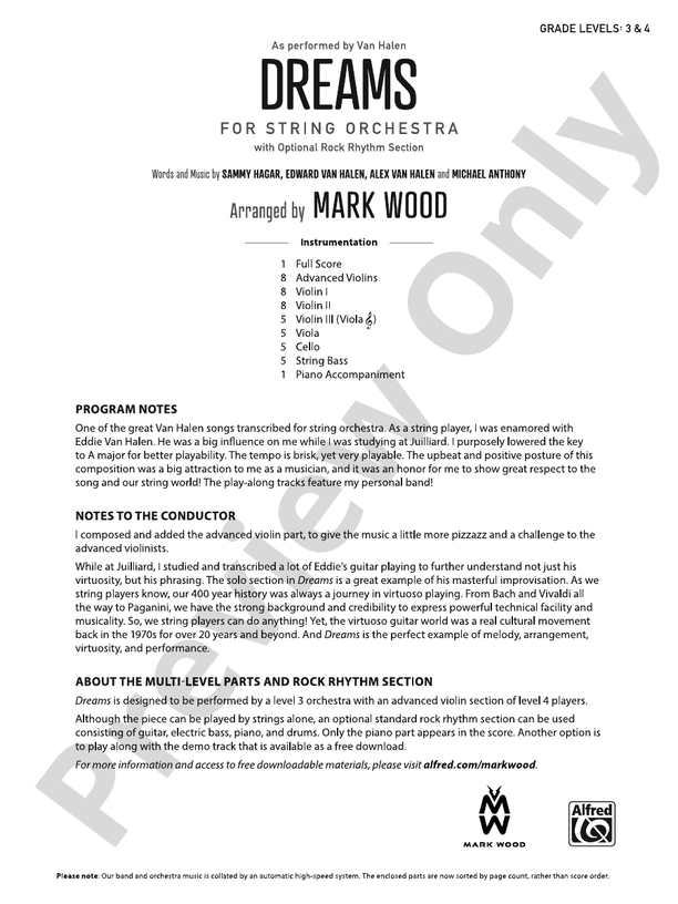 Dreams - String Orchestra Conductor Score & Parts (Digital Download)