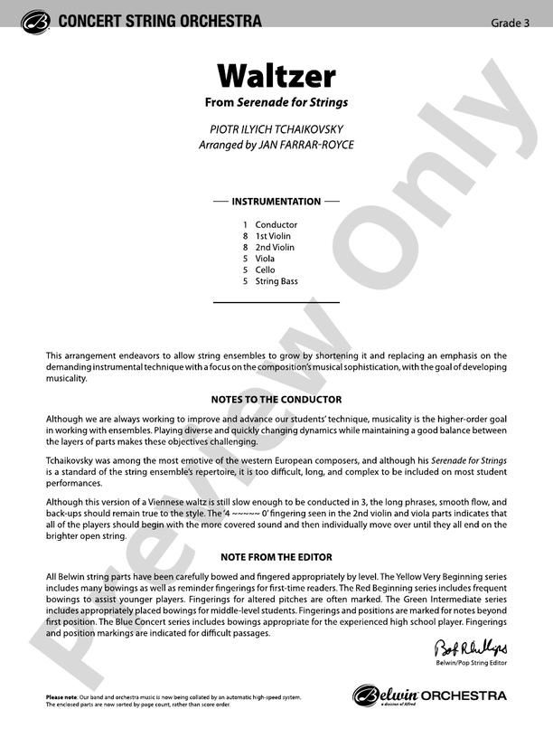 Waltzer – String Orchestra Conductor Score & Parts (Digital Download)