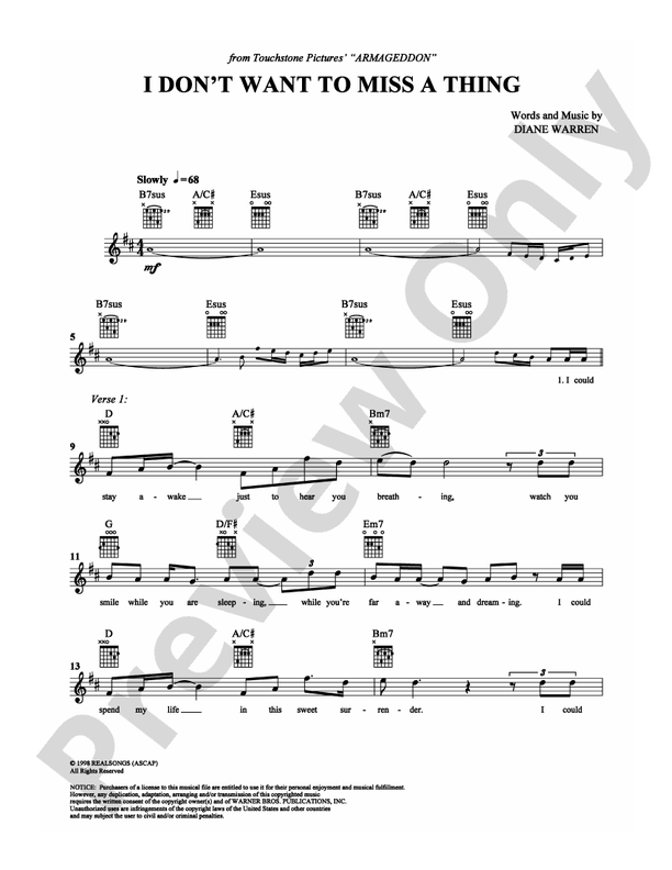 I Don't Want To Miss a Thing - Easy Guitar (Digital Download)
