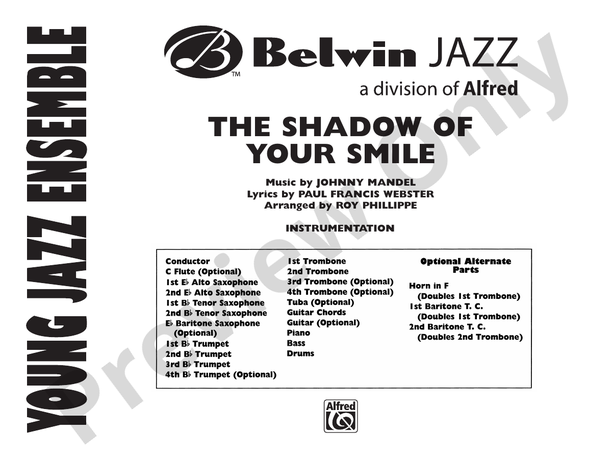 The Shadow of Your Smile (from The Sandpiper) Grade 2 - Jazz Ensemble Conductor Score & Parts (Digital Download)