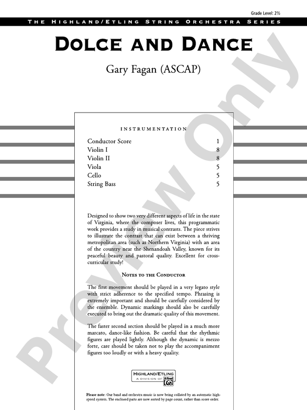 Dolce and Dance – String Orchestra Conductor Score & Parts (Digital Download)