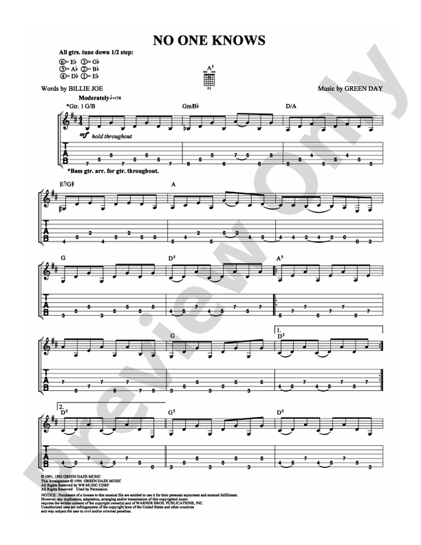 No One Knows - Guitar TAB (Digital Download)