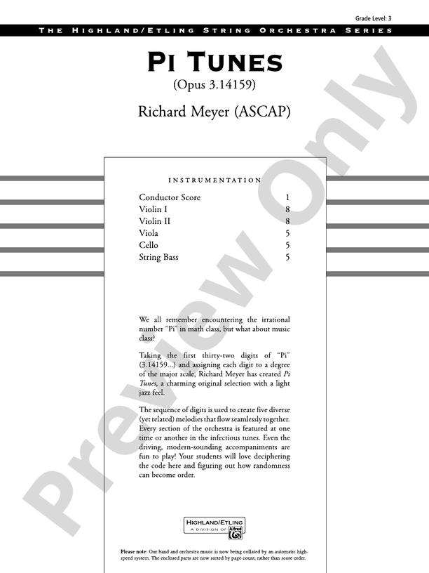 Pi Tunes – String Orchestra Conductor Score & Parts (Digital Download)