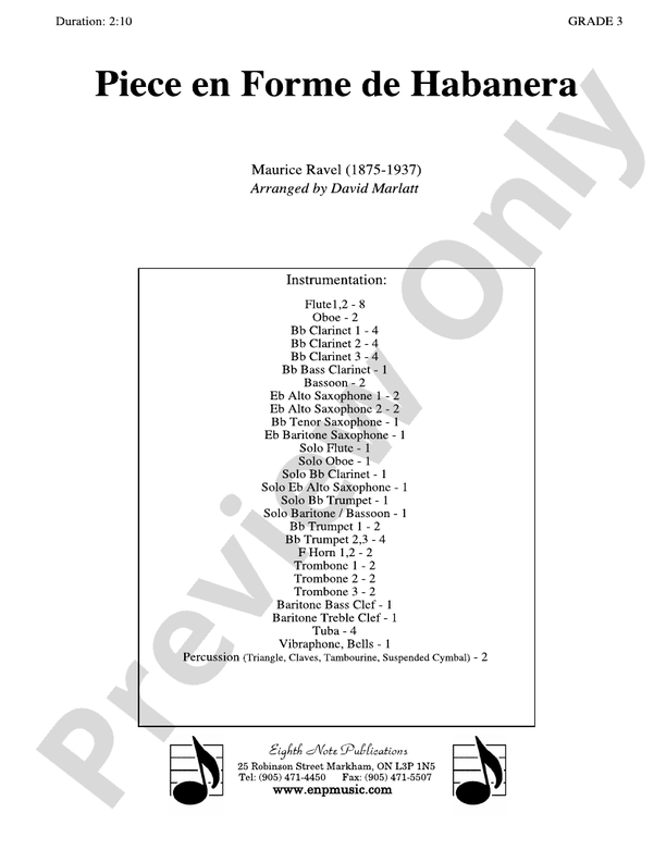 Piece en Forme de Habanera (Soloist and Concert Band) - Concert Band Conductor Score & Parts (Digital Download)
