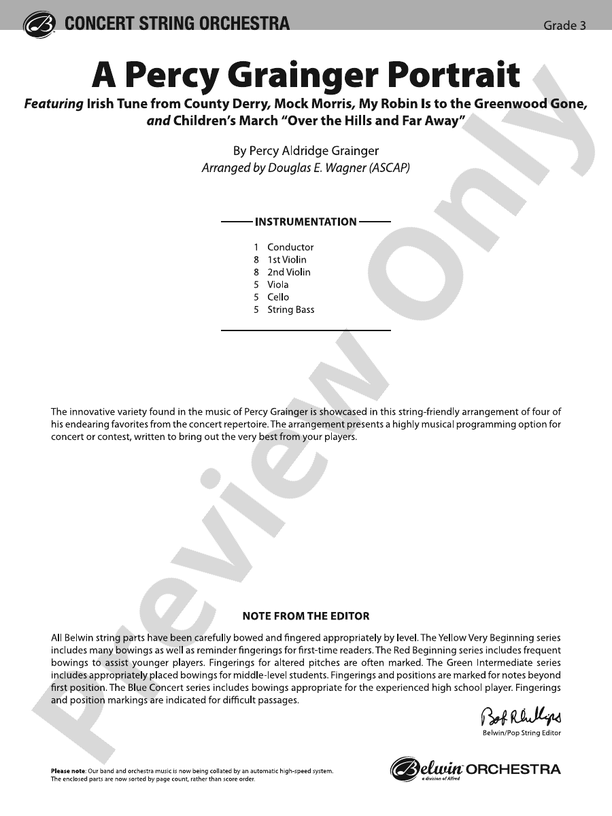 A Percy Grainger Portrait - String Orchestra Conductor Score & Parts (Digital Download)