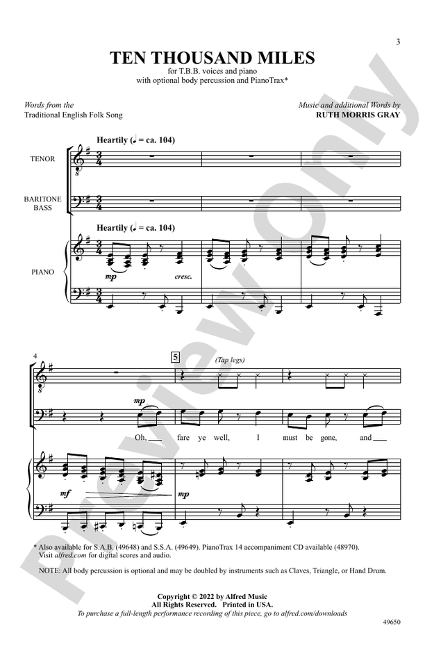 Ten Thousand Miles - TBB Choral Octavo (Digital Download)