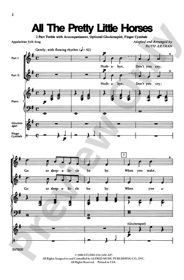 All the Pretty Little Horses - Ruth Artman - 2-Part Choral Octavo (Digital Download)