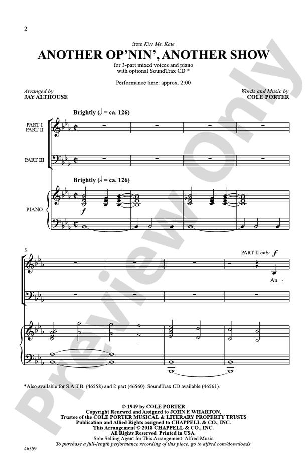Another Op'nin', Another Show – 3-Part Mixed Choral Octavo (Digital Download)