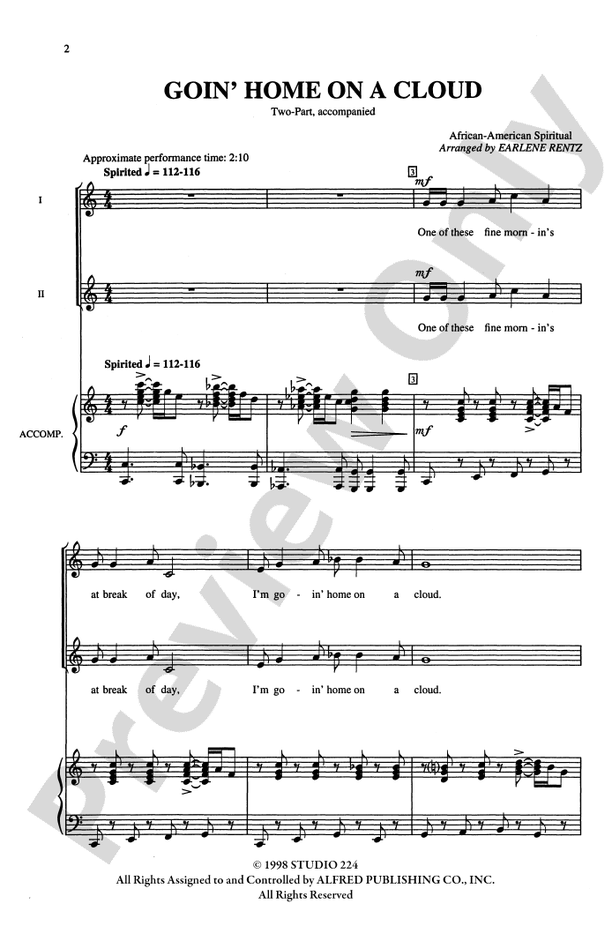 Goin' Home on a Cloud – 2-Part Choral Octavo (Digital Download)
