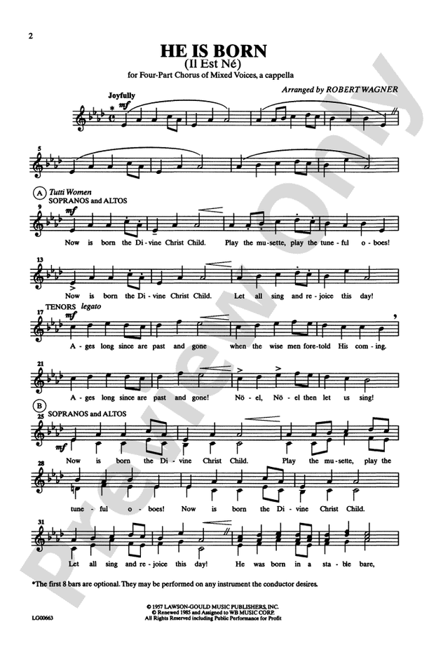 He Is Born - Arr. Roger Wagner – SATB Choral Octavo (Digital Download)