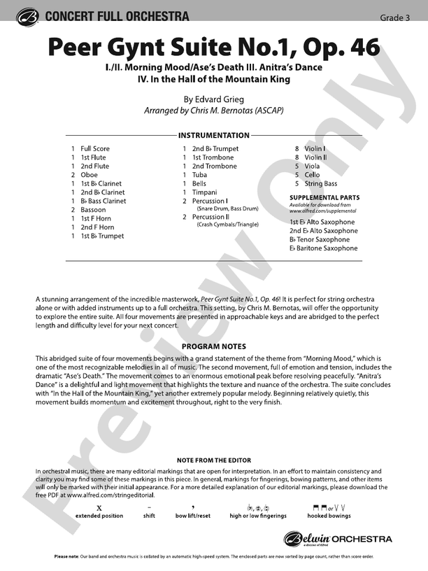 Peer Gynt Suite No.1, Op. 46 – Full Orchestra Conductor Score & Parts (Digital Download)