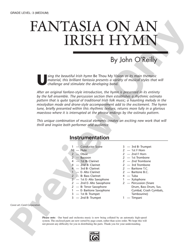 Fantasia on an Irish Hymn - Concert Band Conductor Score & Parts (Digital Download)