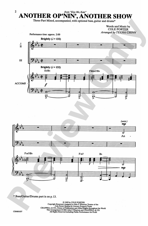 Another Op'nin', Another Show (from Kiss Me, Kate) – 3-Part Mixed Choral Octavo (Digital Download)