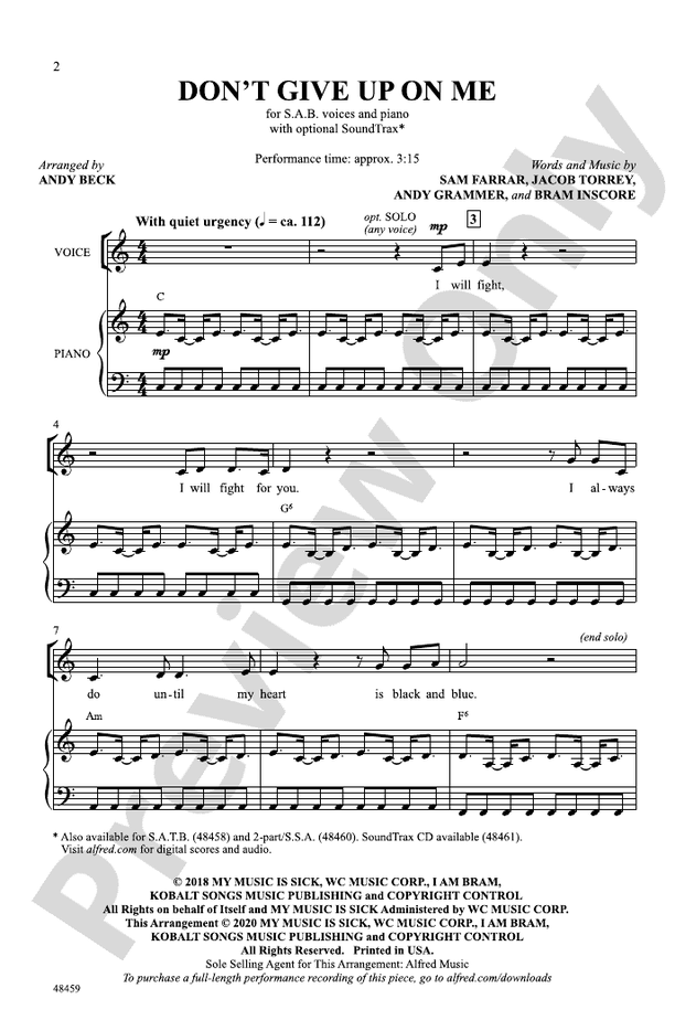 Don't Give Up on Me – SAB Choral Octavo (Digital Download)