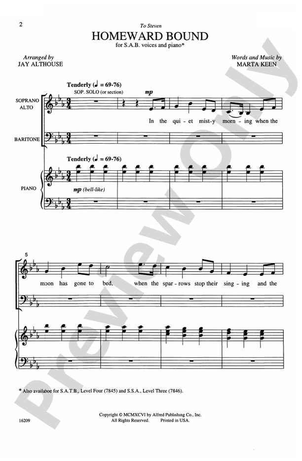Homeward Bound – SAB Choral Octavo (Digital Download)