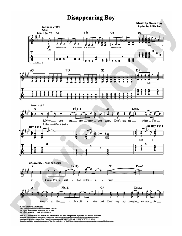 Disappearing Boy - Guitar TAB (Digital Download)