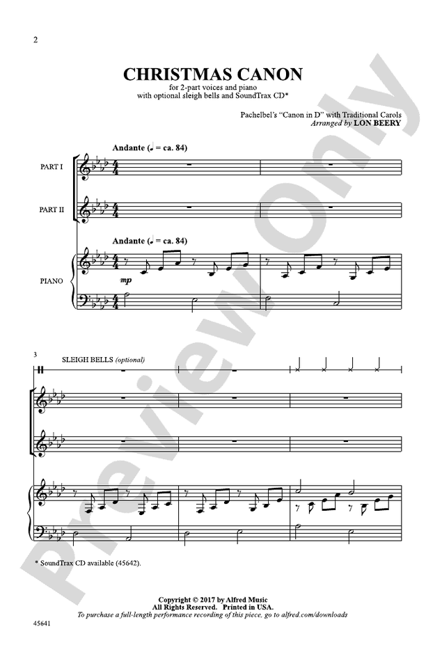 Christmas Canon - Arr. Lon Beery – 2-Part Choral Octavo (Digital Download)