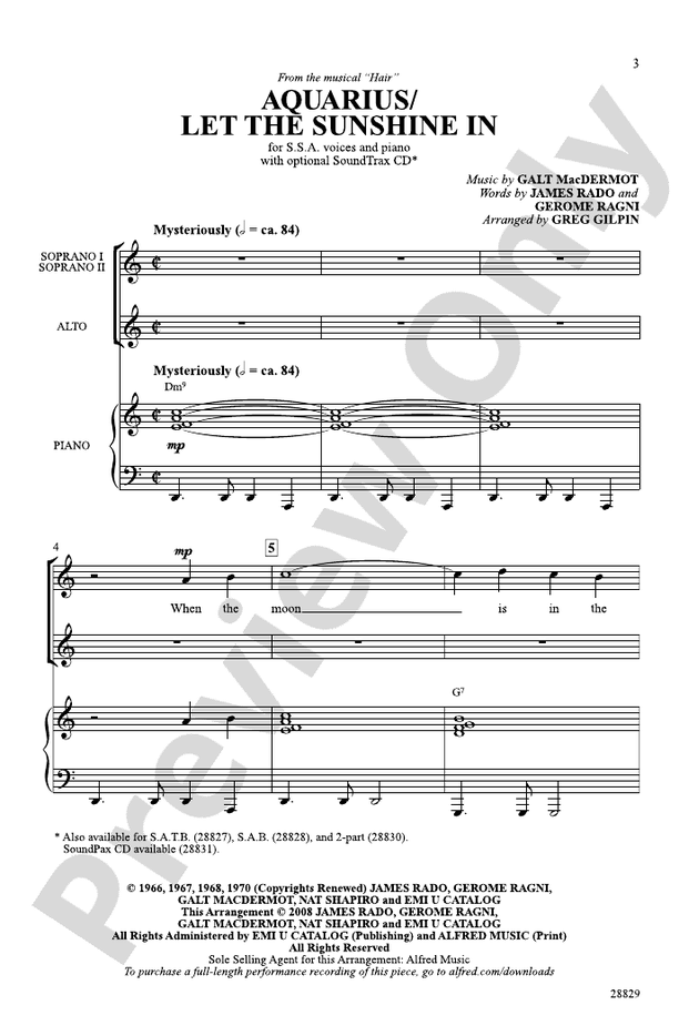 Aquarius / Let the Sunshine In – SSA Choral Octavo (Digital Download)